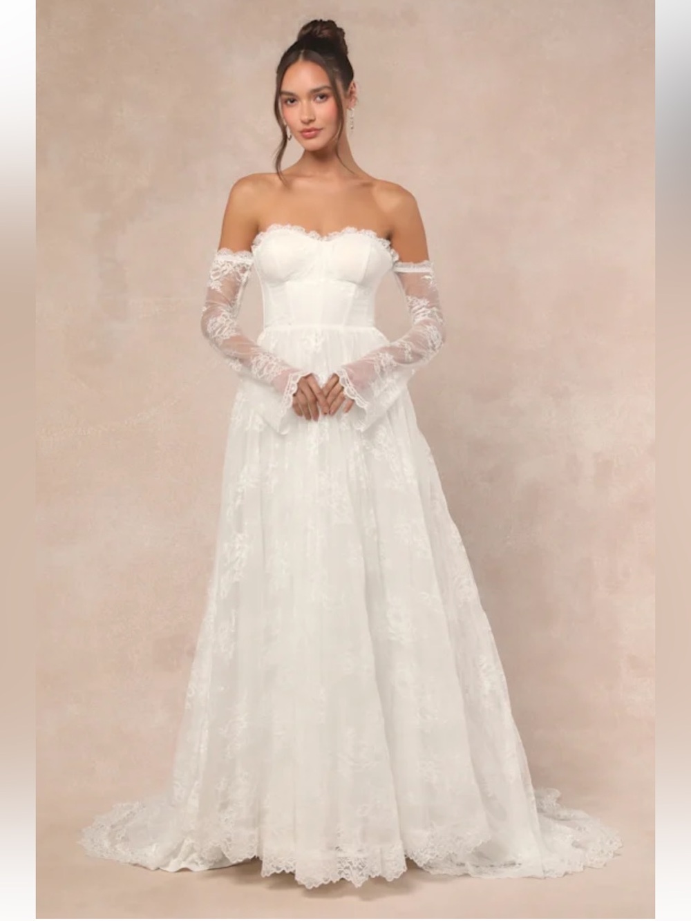 NWT Lulus Maurine White Lace Off-the-Shoulder Bustier Maxi Dress